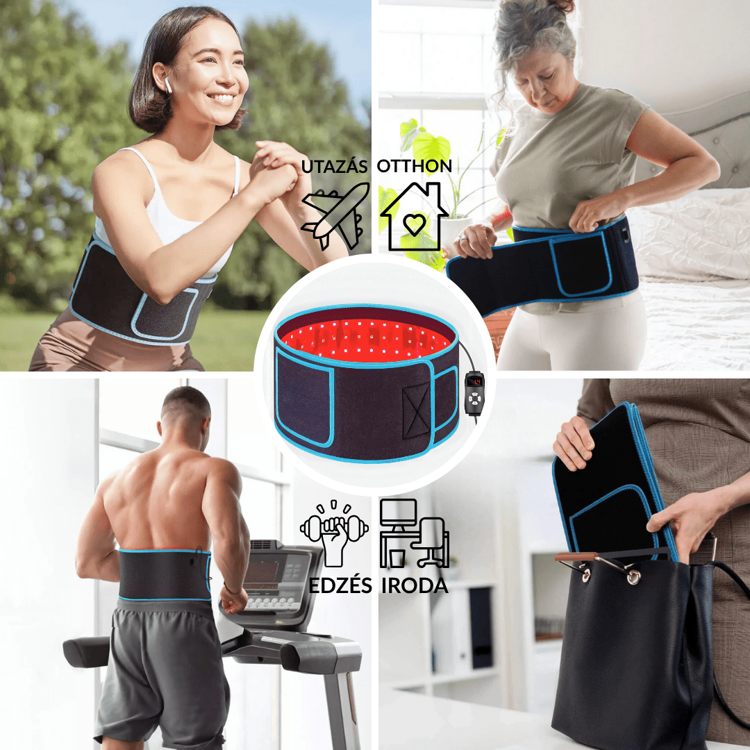 Fényterápiás szalag használat közben otthon, edzésen, utazás közben és az irodában. Hordozható kialakítás.