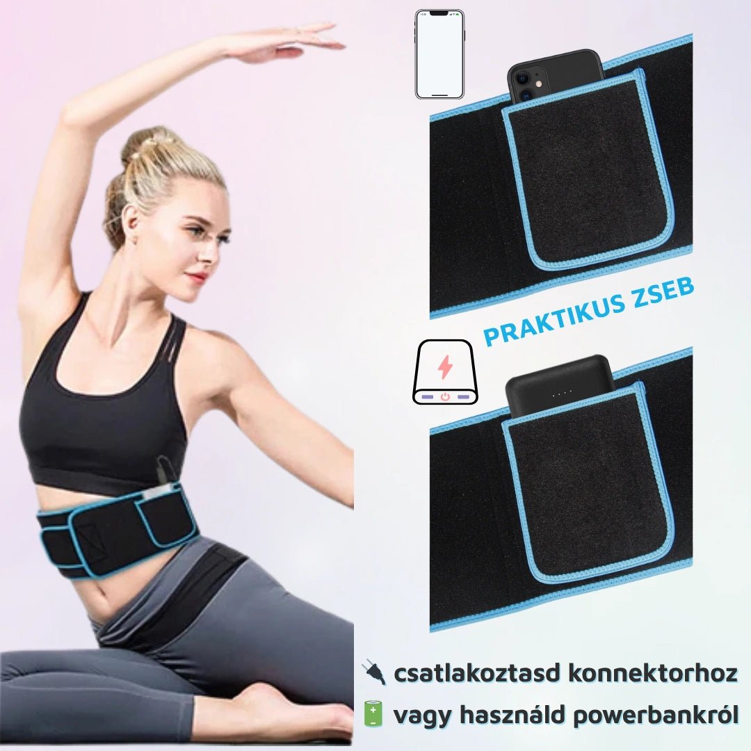 Fényterápiás szalag zseb funkcióval telefonnak és powerbanknak; hordozható használat.